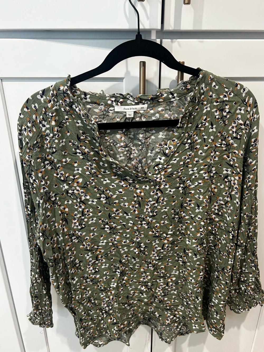 Fun2fun olive green and floral print blouse